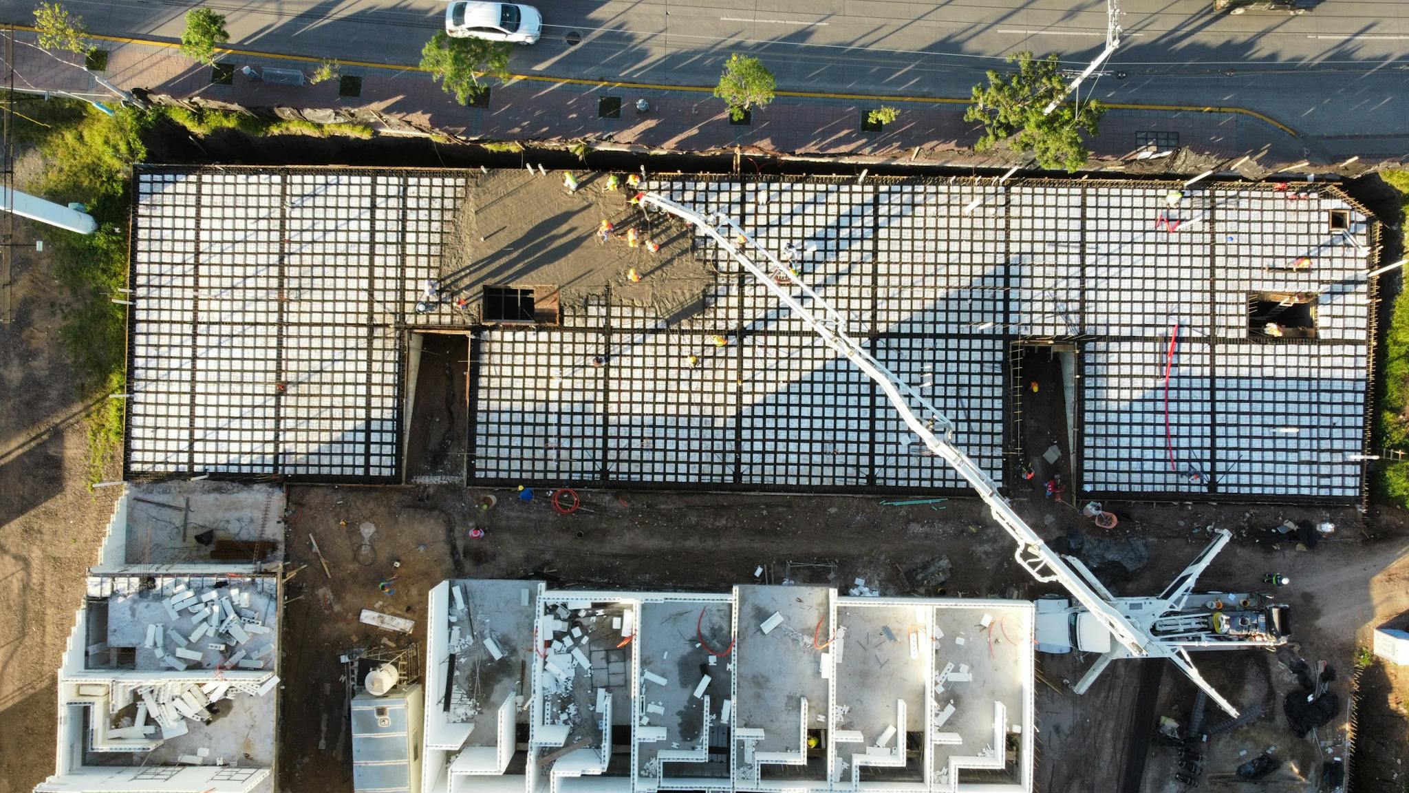 Overhead shot of construction progress in León, Guanajuato, Mexico.